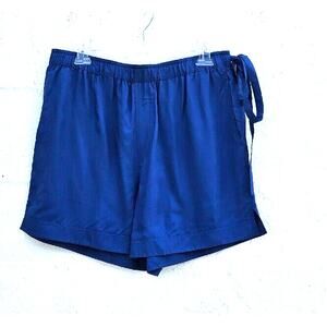 Helmut Lang Shorts Womens Large Cobalt Blue Viscose Pull‎ On Tie Elastic Waist